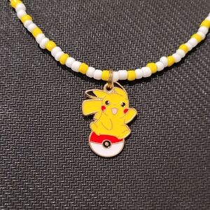 Yellow and White Pikachu Beaded Necklace